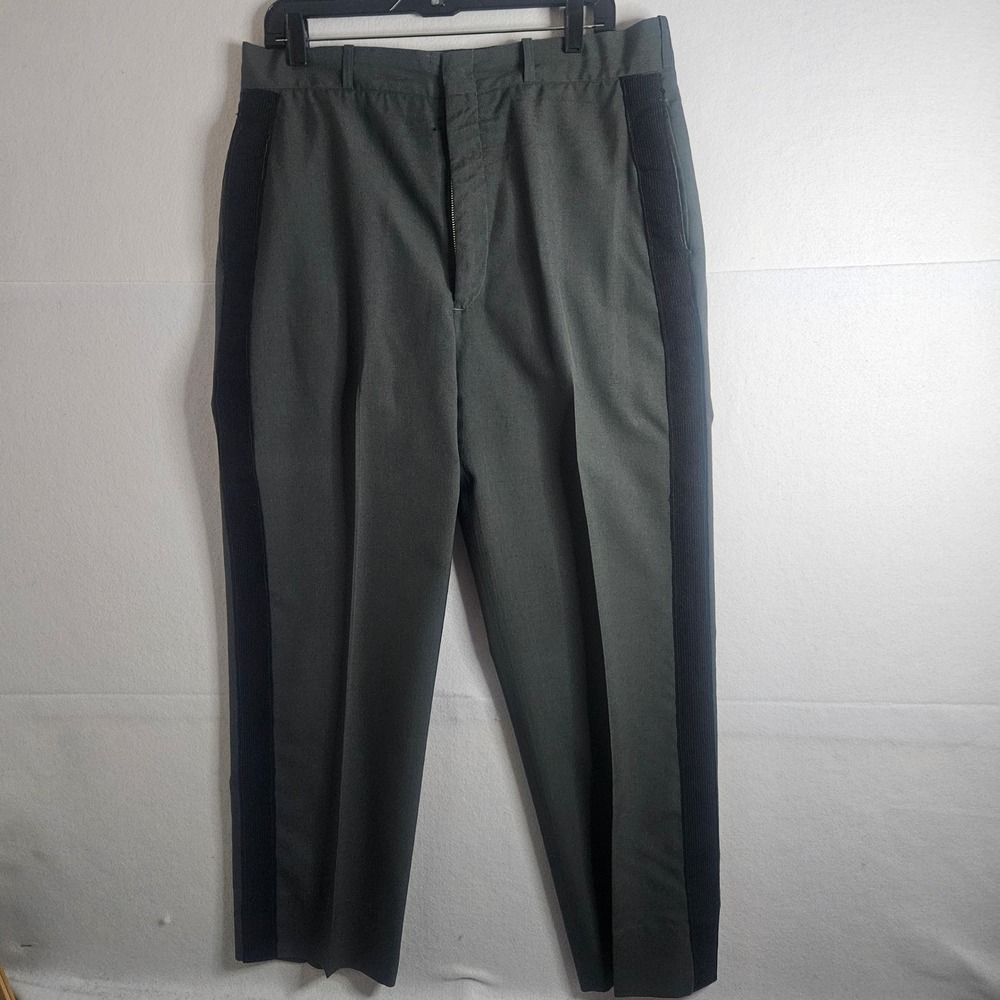 Vtg US Army AG-344 Tropical Wool Blend Dress Trousers Green Black Stripe 35x29